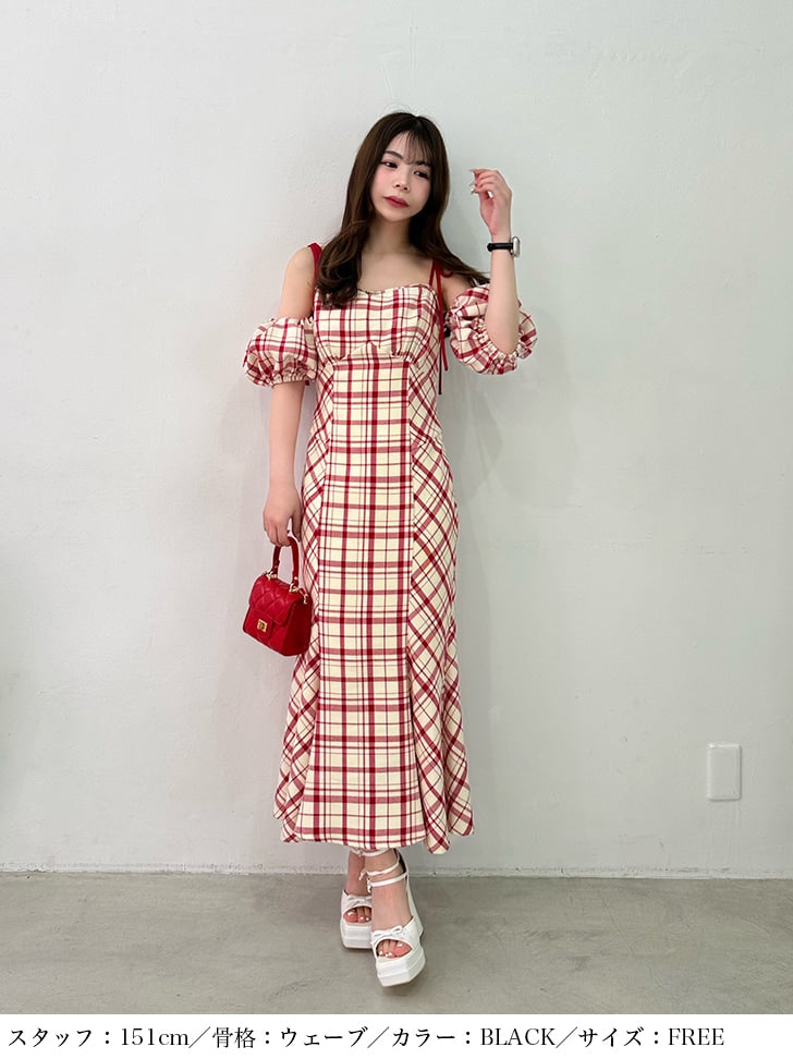 【SALE】2way check long mermaid dress (eme10514)