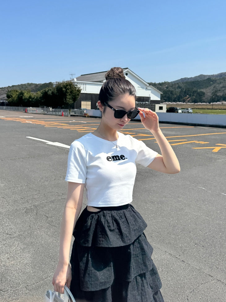 【SALE】Cotton lace tiered long skirt (eme10438)