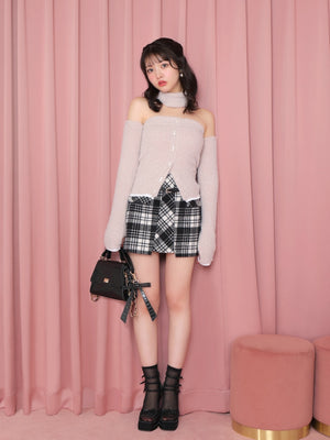 High waist check mini skirt(eme10449)