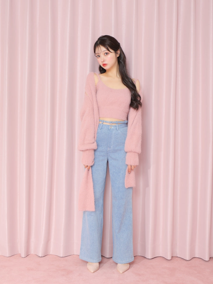 Waist ribbon lame denim(eme10452)