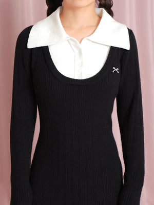 bicolor layered knit mini one piece(eme10464)