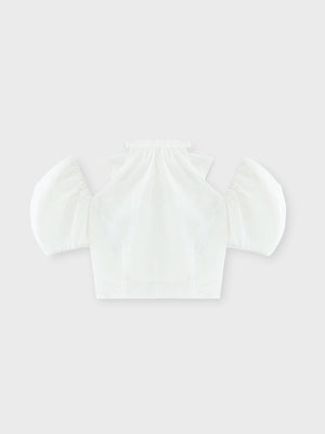 Cotton lace cut-out tops(eme10476)