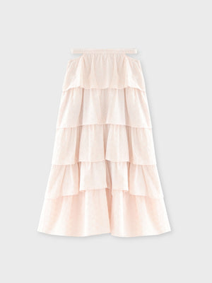 Cotton lace tiered long skirt(eme10477)