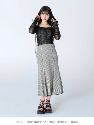 Gingham check ensemble long onepiece(eme10812)