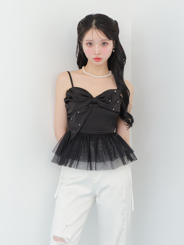 Ribbon bijou peplum cami bustier(eme10482)