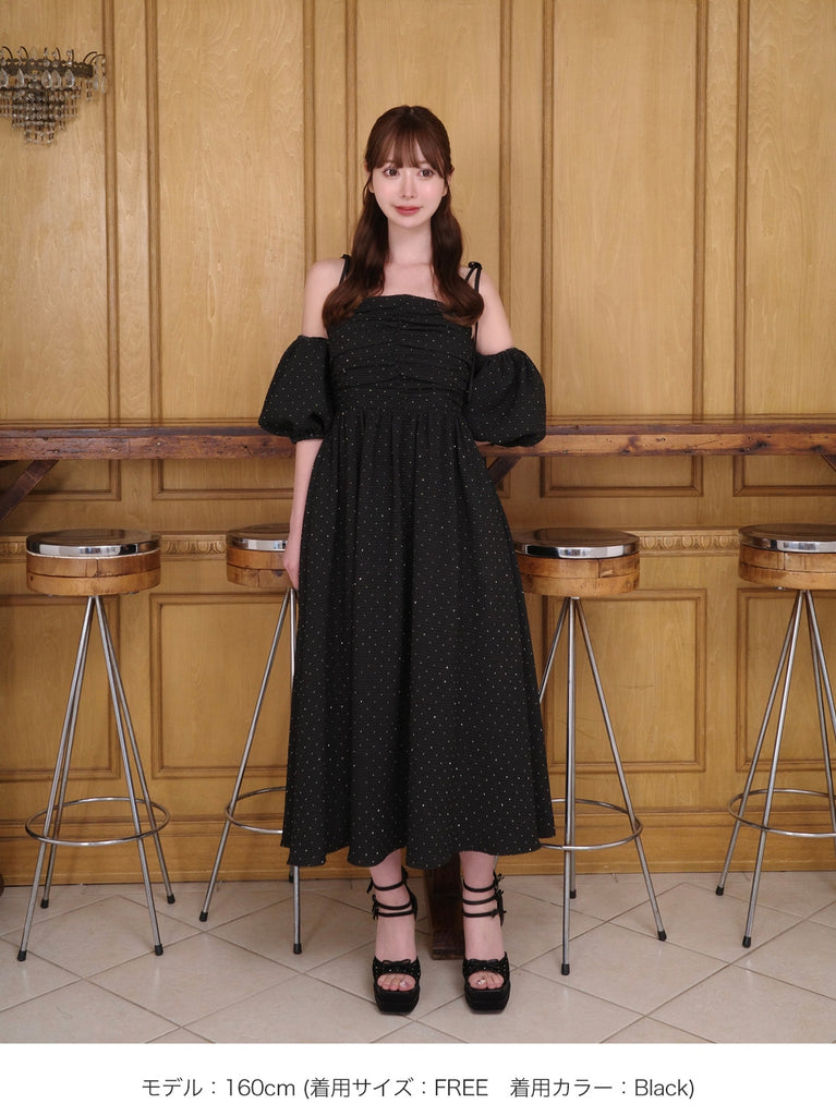 Puff sleeves studded long onepiece(eme10487)