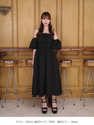 Puff sleeves studded long onepiece(eme10487)