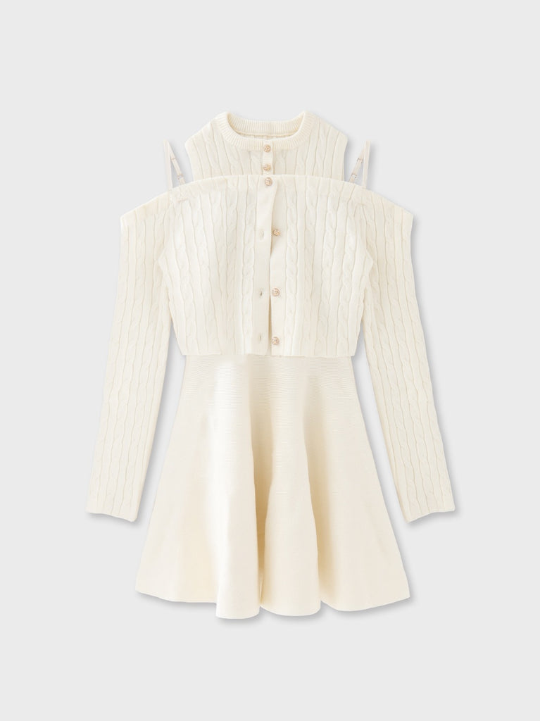 Cable knit layered onepiece(eme10802)