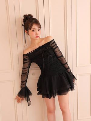 Chiffon mesh gathered setup(eme10765)