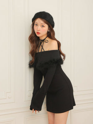 2way feather collar mini onepiece(eme10375)