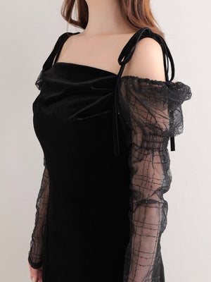 Velvet sheer long onepiece(eme10553)