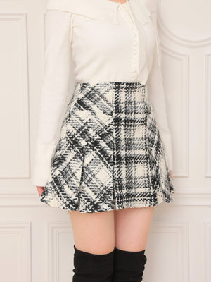 Roving check box pleated skirt(eme10726)