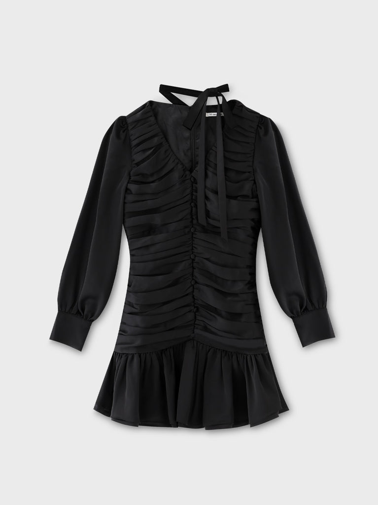 Gather ribbon blouse onepiece(eme10735)