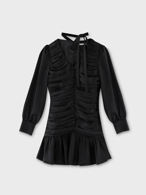 Gather ribbon blouse onepiece(eme10735)