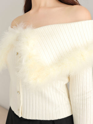 Off shoulder feather knit(eme10787)