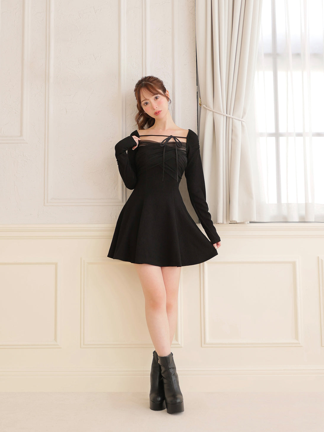 Cross tulle flare mini onepiece(eme10736)