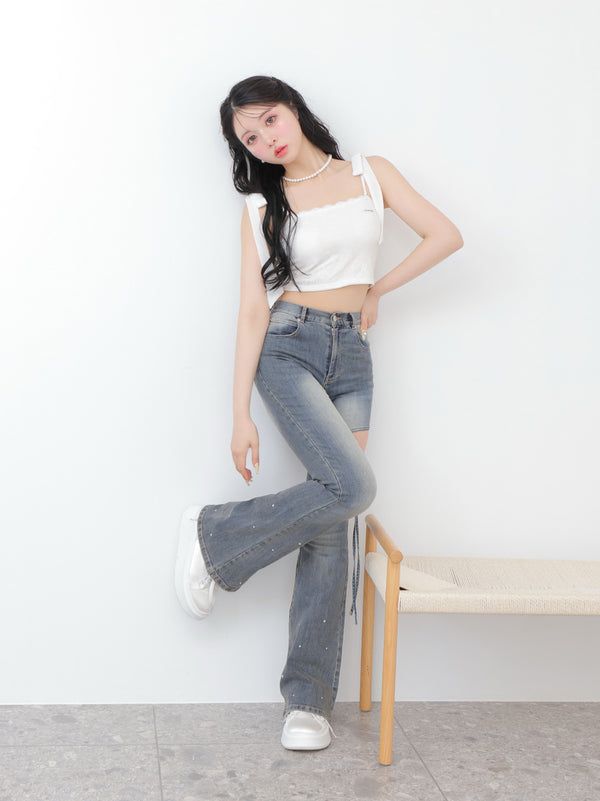 Ribbon bleach flare denim(eme10711)