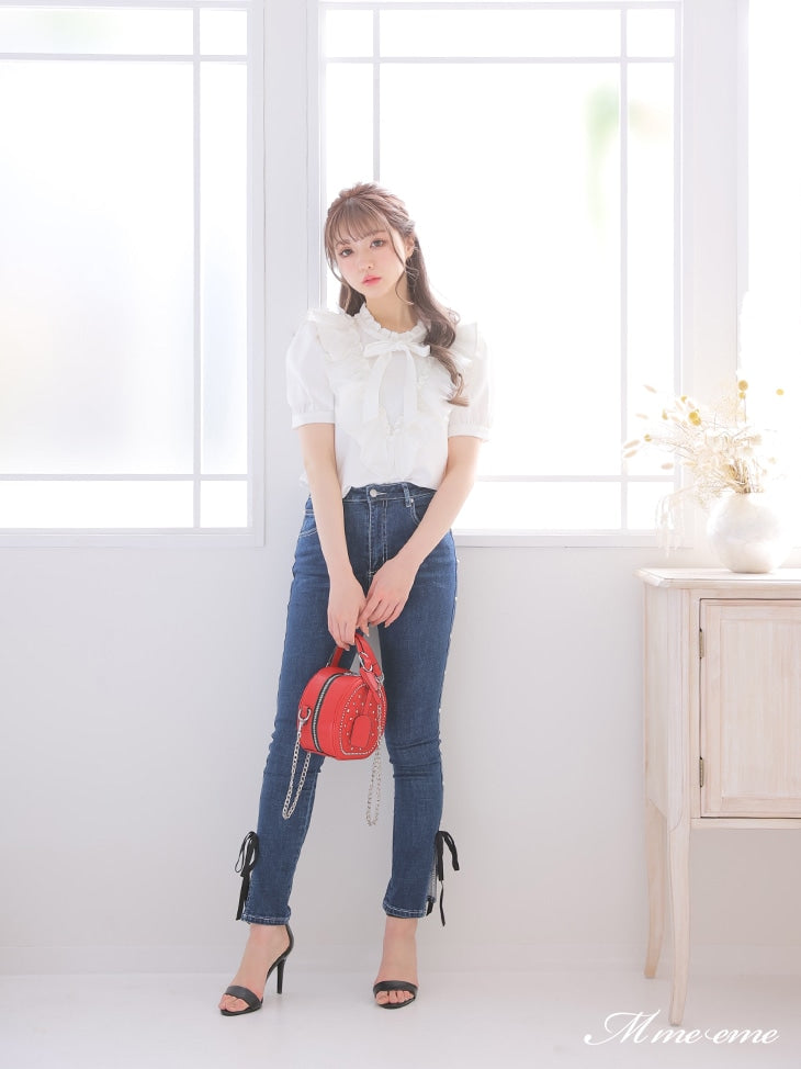 【SALE】Ribbon skinny denim (eme10128)