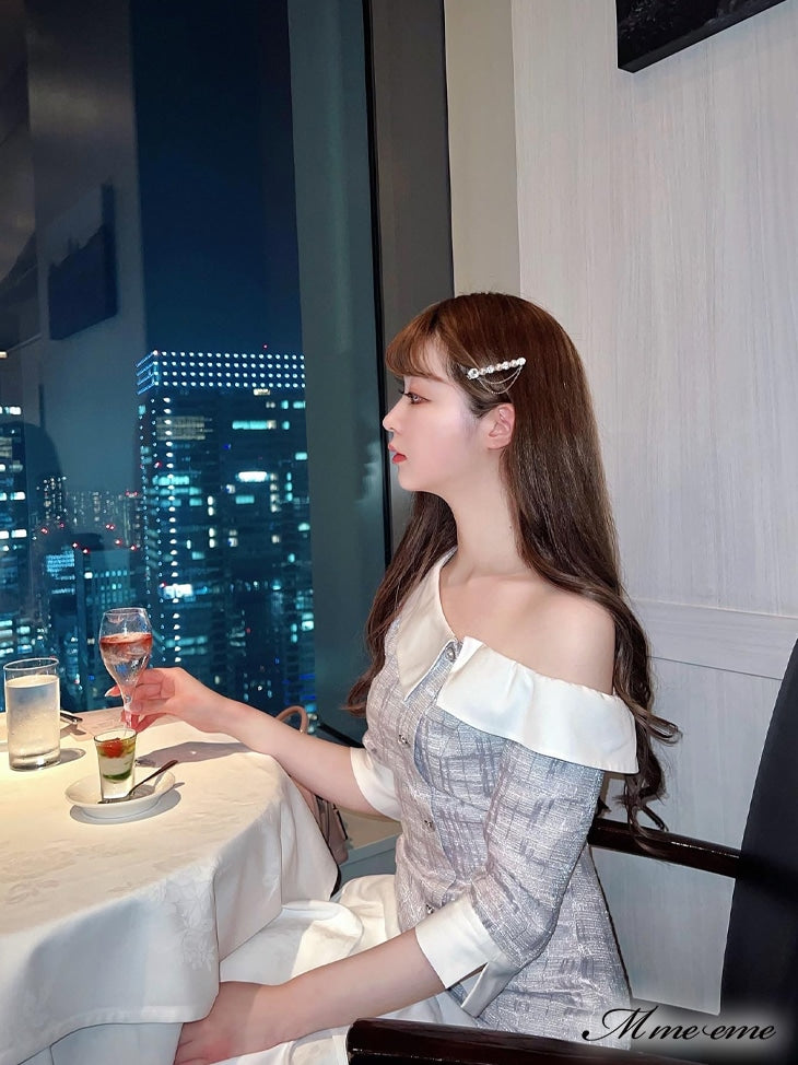 【SALE】 One shoulder tweed dress (eme10217)