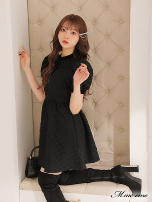 【SALE】 Black ribbon volume dress (eme10235)