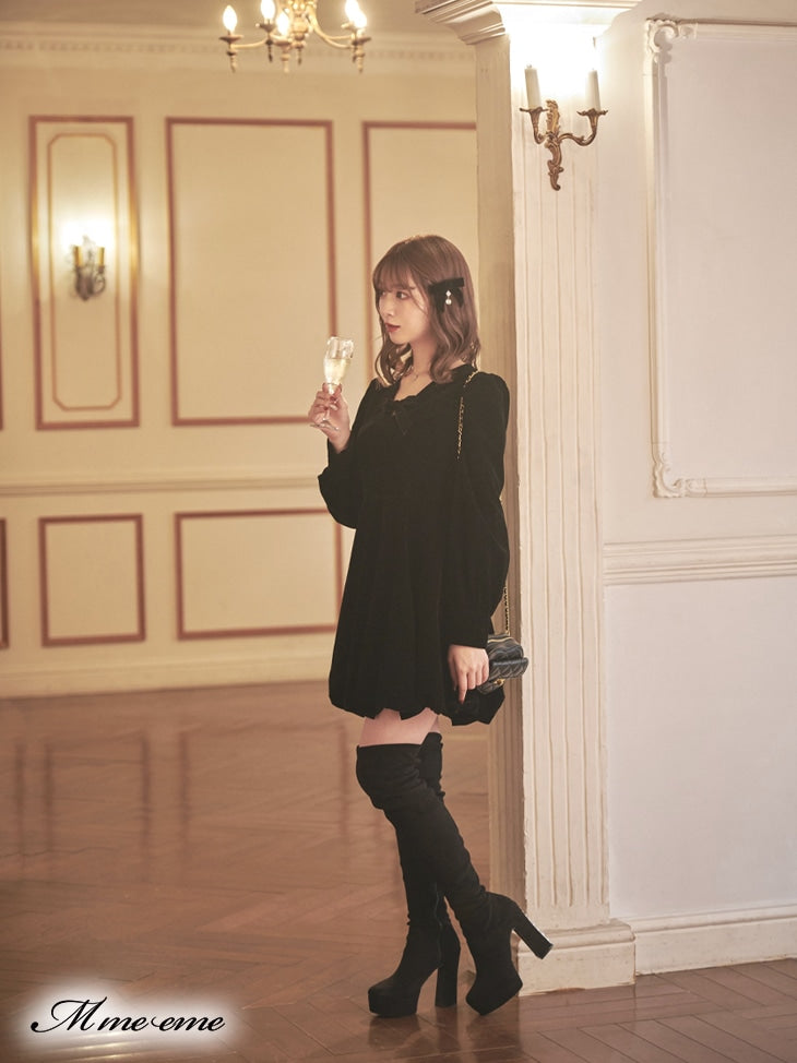 【SALE】Pearl heel knee high boots (eme10280)