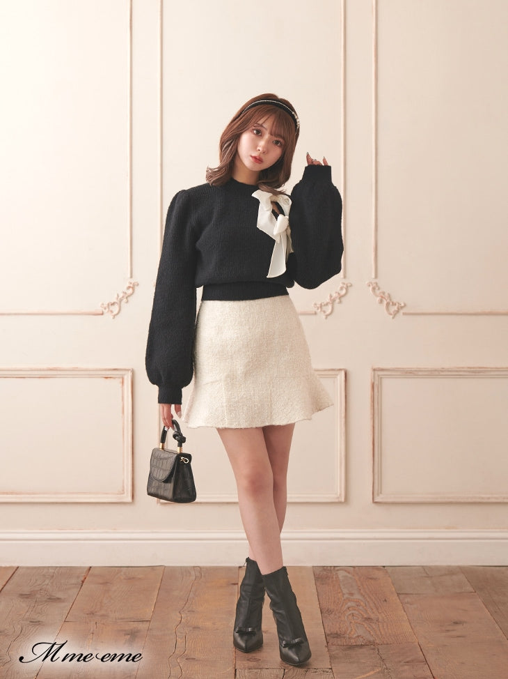 【SALE】High waist lame tweed skirt (eme10283)