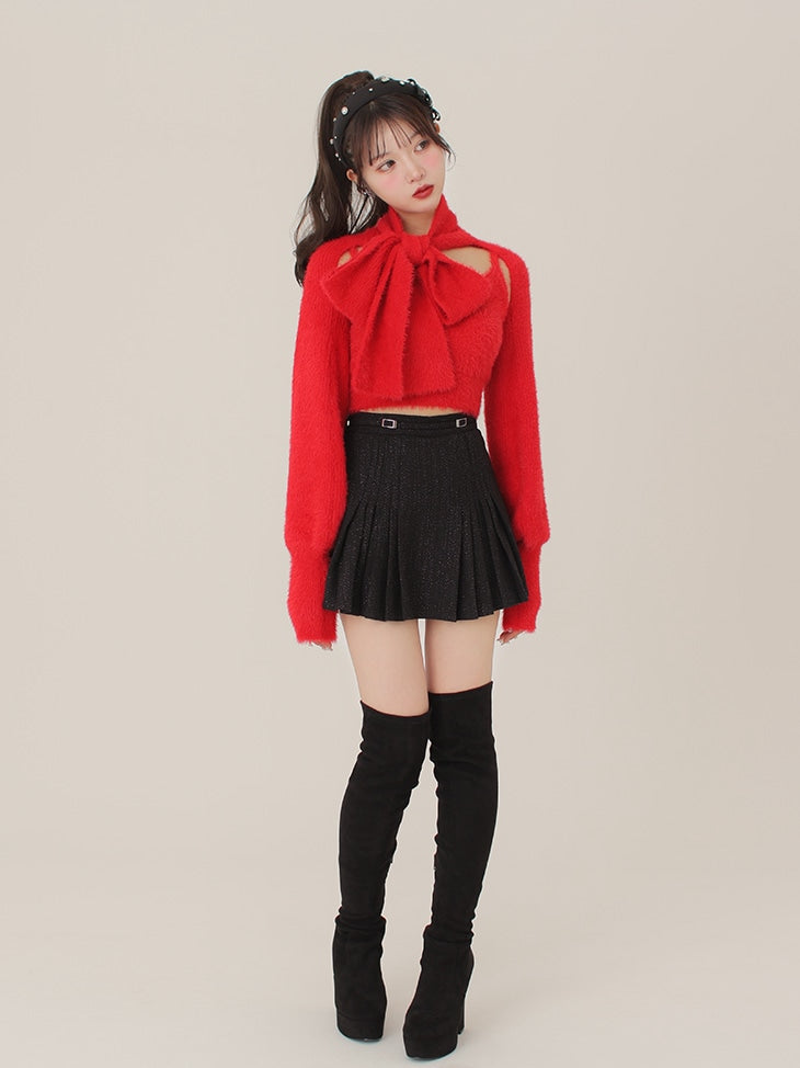 Belt design pleats mini skirt(eme10362)