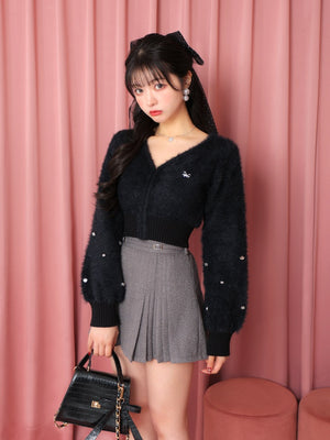 V neck shaggy knit cardigan(eme10360)