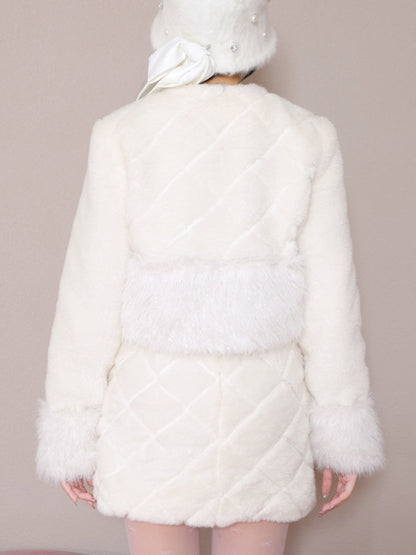 Shine fake far mini skirt(eme10358)