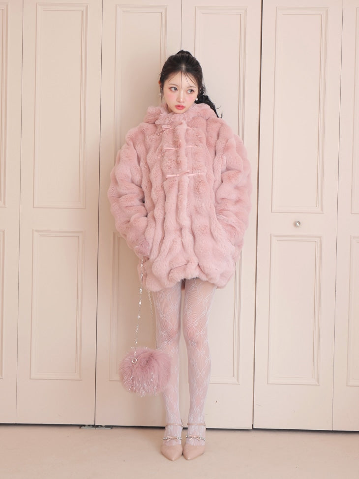 2way fake fur round bag(eme10472)