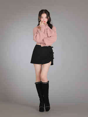 Lame ribbon trapizoid mini skirt (eme10370)