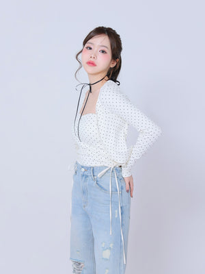 Back ribbon bear ensemble tops(eme10381)