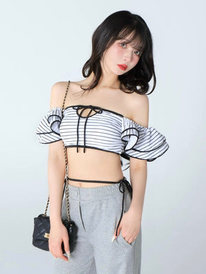 Ribbon frill border swimwear(eme10473)