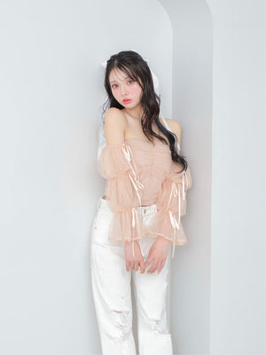 Candy sleeve tulle tops (eme10343)