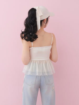 Ribbon bijou peplum cami bustier(eme10482)