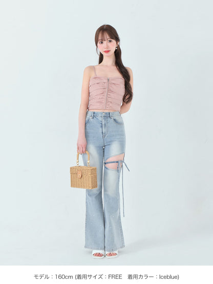 Ribbon bleach flare denim(eme10711)