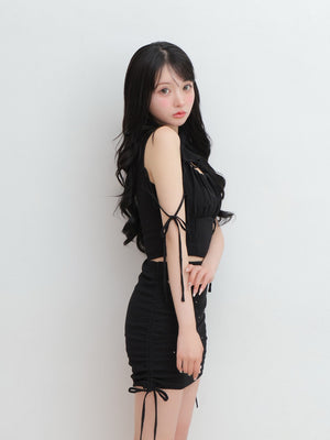 Side ribbon drost bijou mini skirt(eme10703)