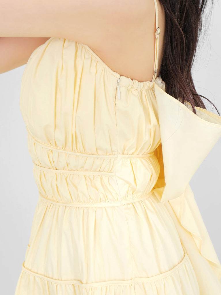 Back ribbon gather flare mini onepiece(eme10704)