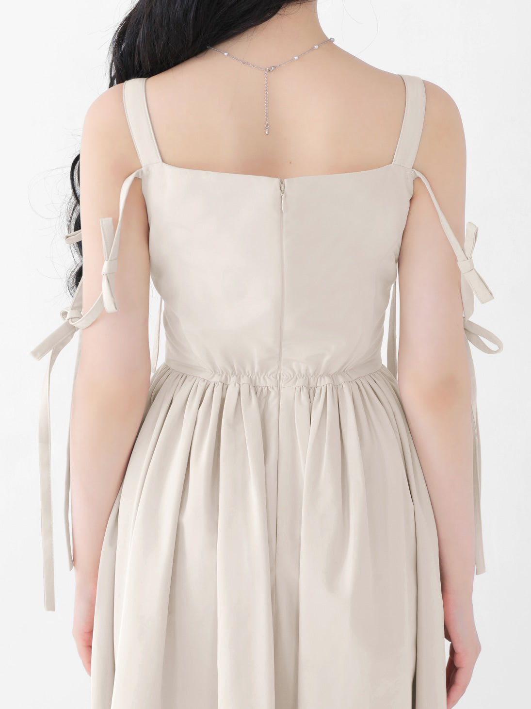 Ribbon gather flare long onepiece(eme10713)