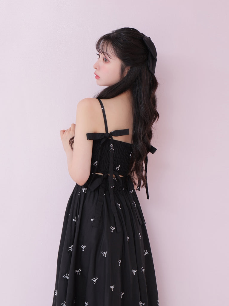 Ribbon embroidery shirring one piece(eme10391)