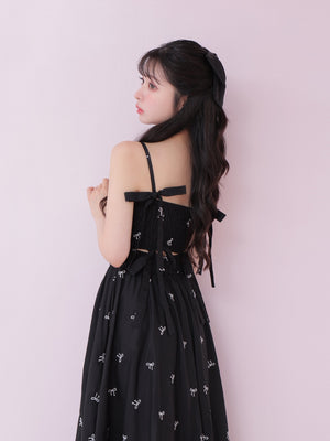 Ribbon embroidery shirring one piece(eme10391)