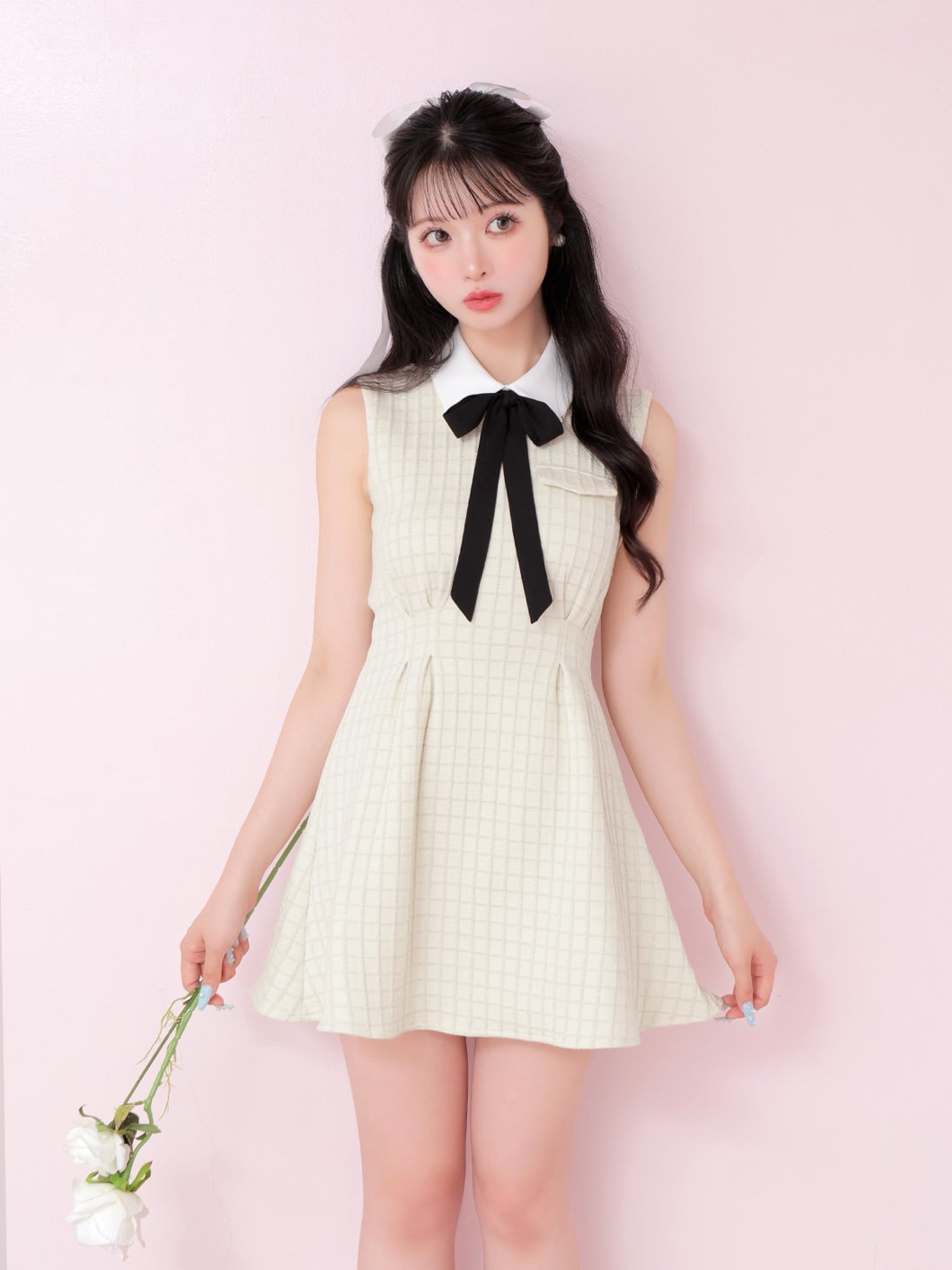 Bijou collar ribbon mini onepiece(eme10518)