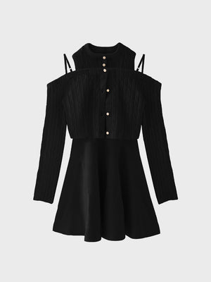 Cable knit layered onepiece(eme10802)