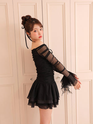 Chiffon mesh gathered setup(eme10765)