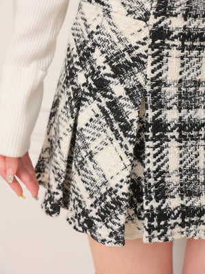 Roving check box pleated skirt(eme10726)