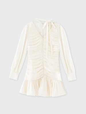 Gather ribbon blouse onepiece(eme10735)