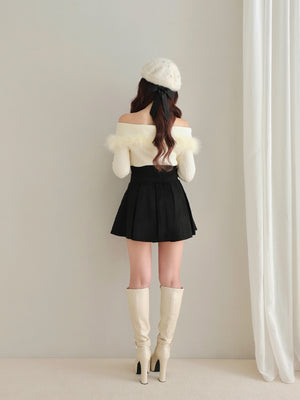 High waist belt pleated mini skirt(eme10758)