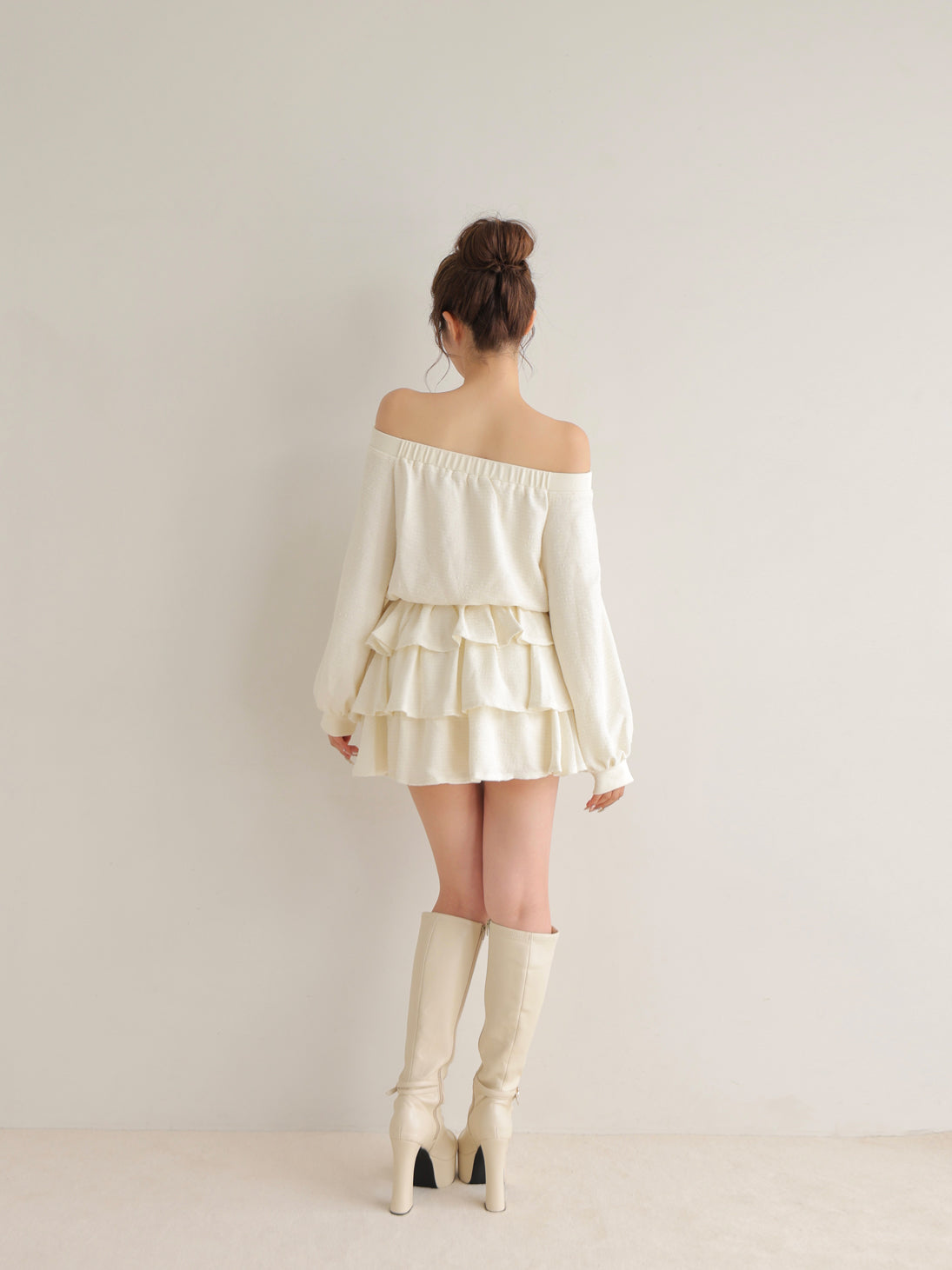 【Pre Order】Tweed zip ruffle set up(eme10566)