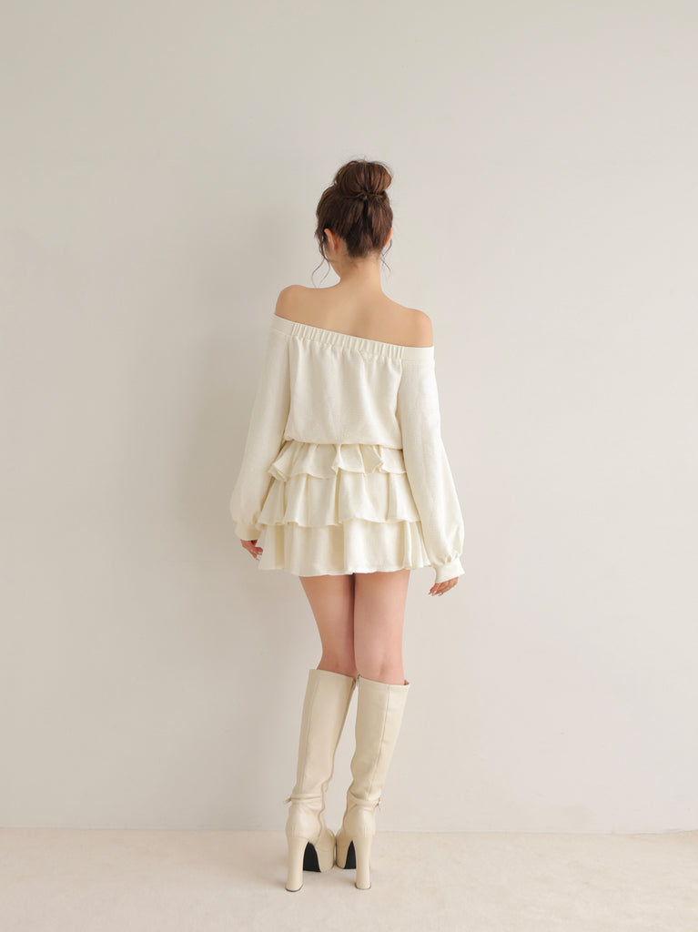 【Pre Order】Tweed zip ruffle set up(eme10566)