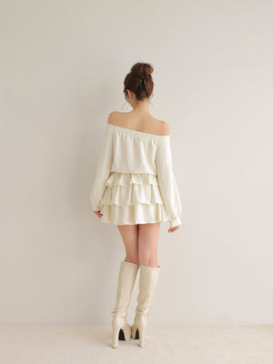 【Pre Order】Tweed zip ruffle set up(eme10566)